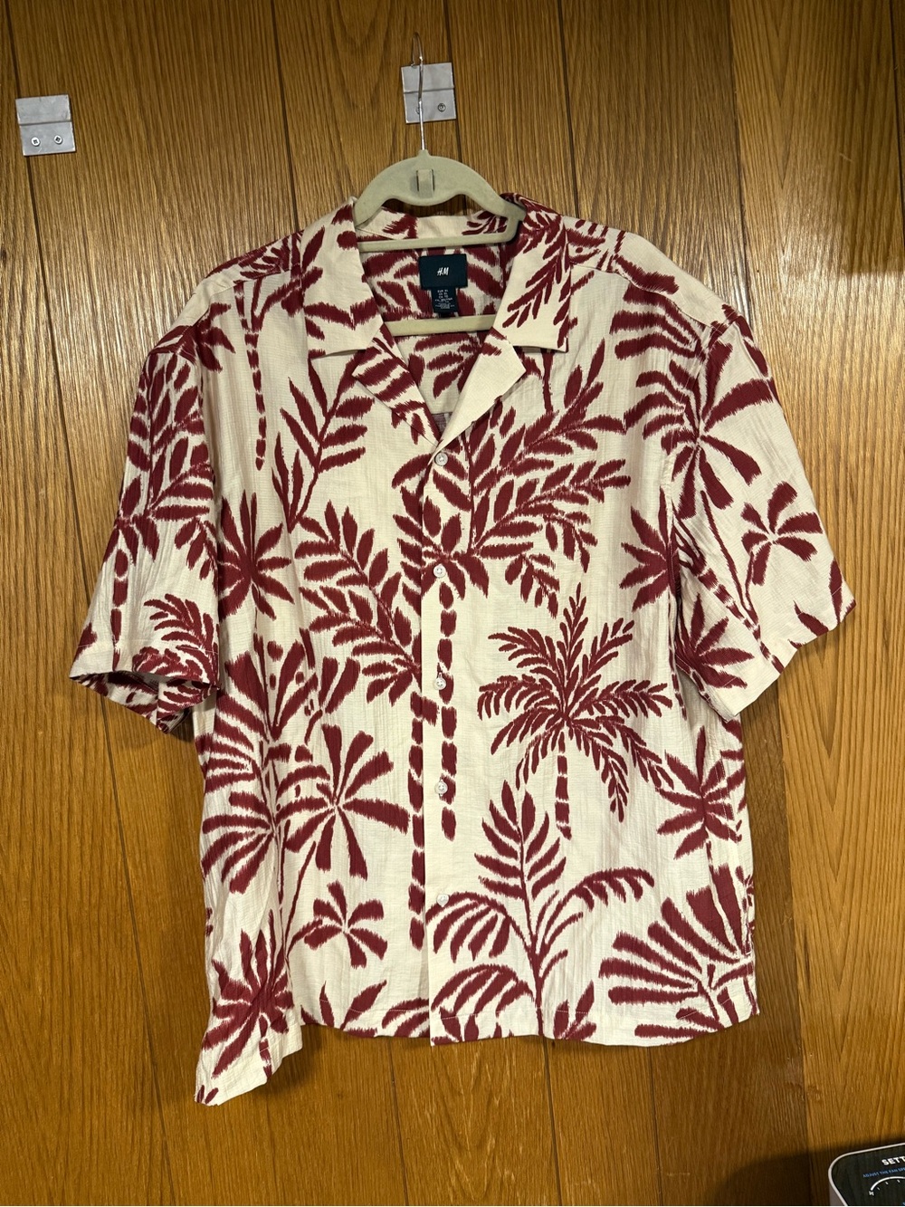 H&M Cream Shirt with Burgundy Palm Print